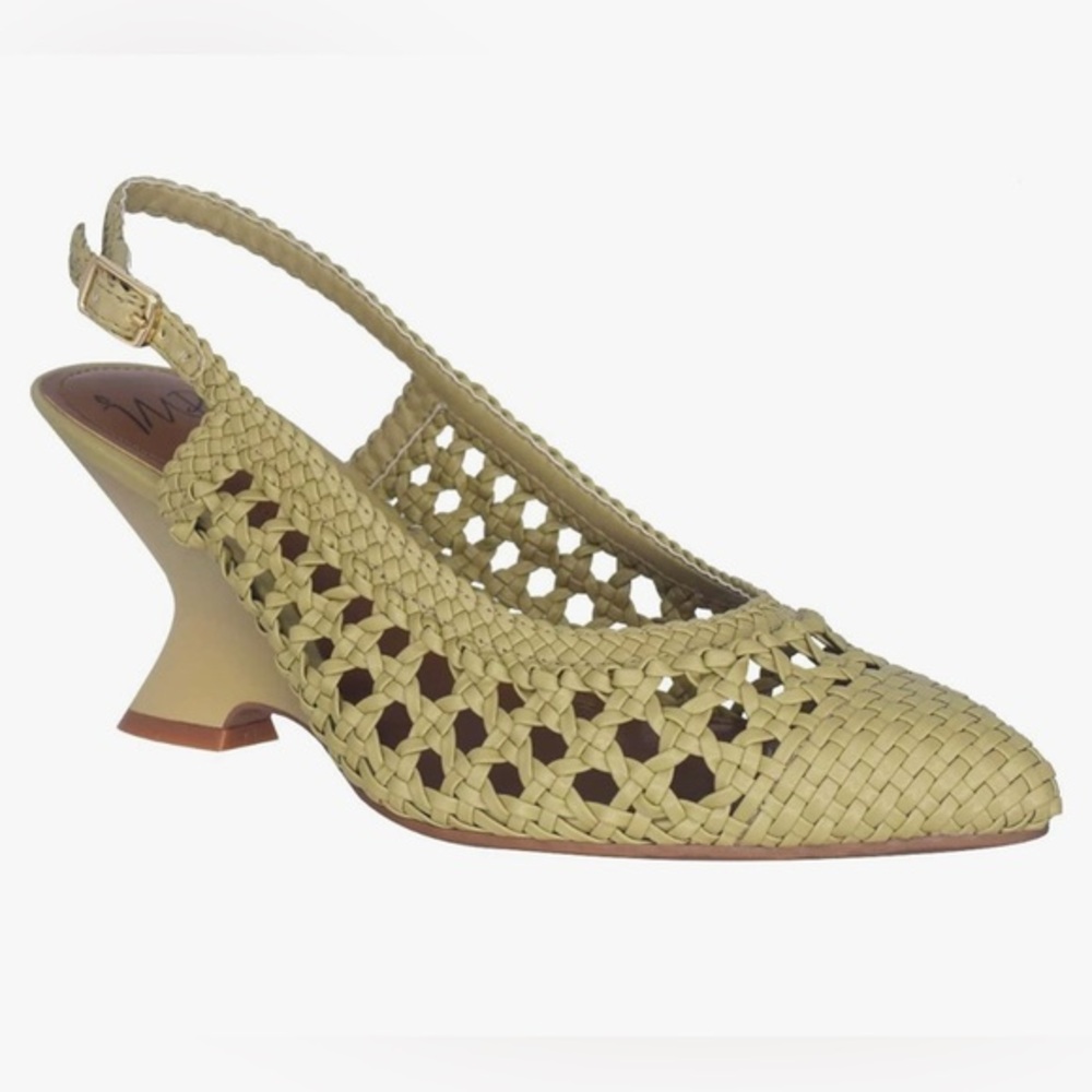 Impo Green Woven Slingback Wedge Pumps